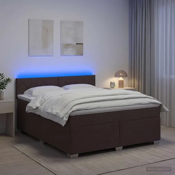 vidaXL Box Spring Seng med LED og madras, mørk brun, 140x200 cm