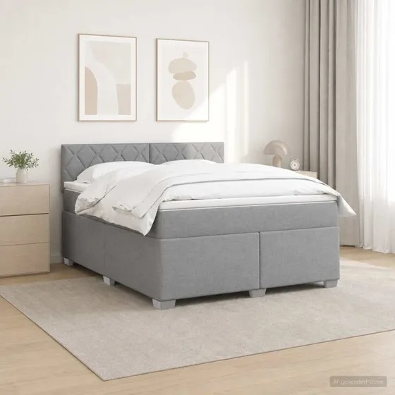 vidaXL Box Spring Seng med LED og madras, lysegrå, 140 x 200 cm
