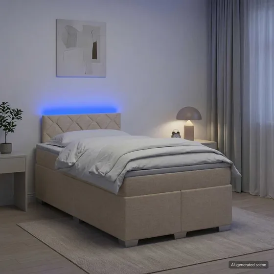 vidaXL Box Spring Seng med LED, Madras & Hovedgavl, 120x200, Creme