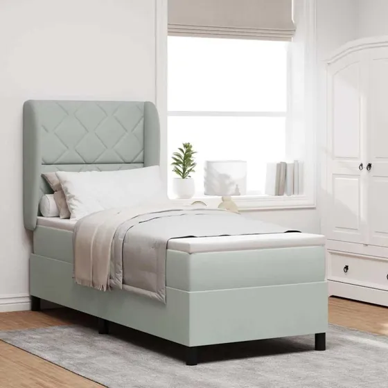 vidaXL Boxspring seng med hovedgærde 200 x 80 cm Lysegrå Fløjl