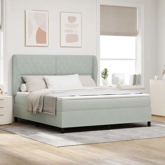 vidaXL Boxspring seng med madras Lysegrå Fløjl 200 x 180 cm
