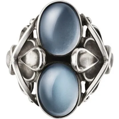 Georg Jensen Moonlight Blossom ring i sterlingsølv med blå månesten