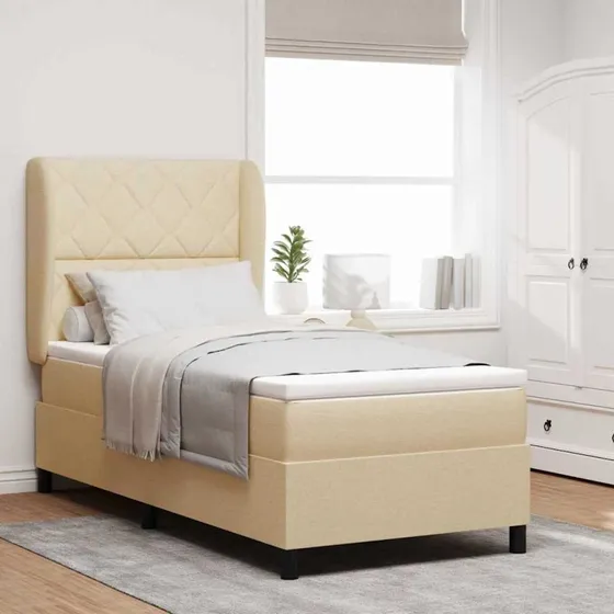 vidaXL Box spring seng med hovedgærde Creme 90 x 190 cm