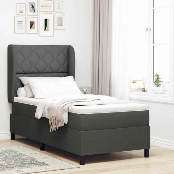 vidaXL Box spring seng med hovedgærde, Mørkegrå, 90 x 190 cm