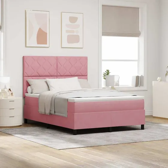 vidaXL Box spring seng med hovedgærde Lyserød Fløjl 140x200 cm