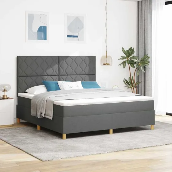 vidaXL Box spring seng med hovedgærde, mørkegrå, 180 x 200 cm