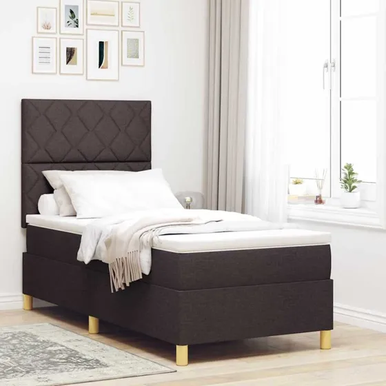 vidaXL Box spring seng med hovedgærde, Mørk Brun, 90 x 190 cm