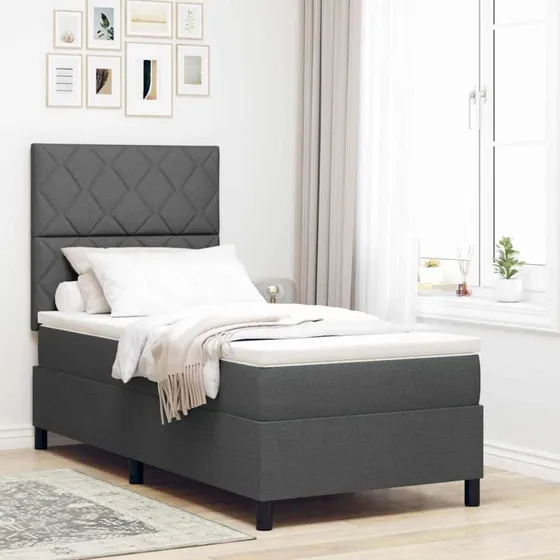 vidaXL Box spring seng med hovedgærde, mørkegrå, 90 x 190 cm