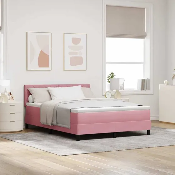 vidaXL Box spring seng med hovedgærde Lyserød 140 x 200 cm Fløjl