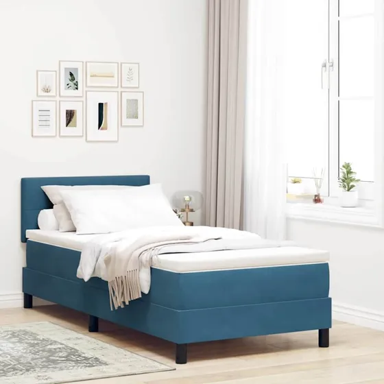 vidaXL Box spring seng med hovedgærde, mørk blå fløjl, 80x200 cm