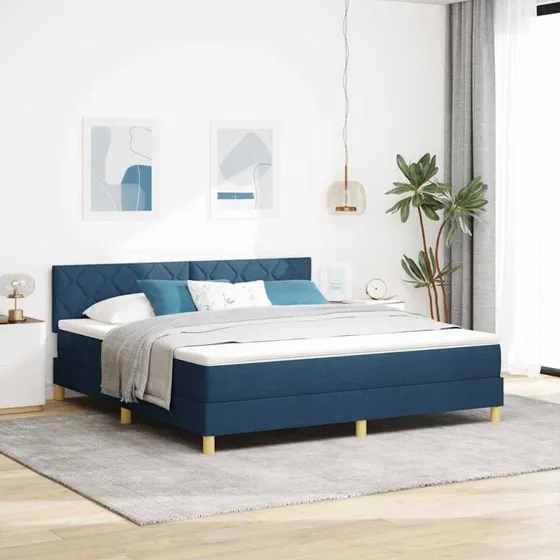 vidaXL Box spring seng 180 x 200 cm - Blå med hovedgærde