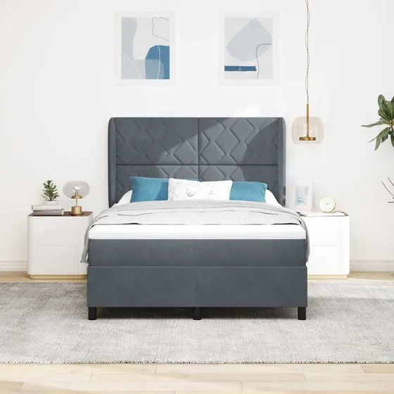 vidaXL Boxspring seng med hovedgærde 160x200 cm Mørkegrå Fløjl