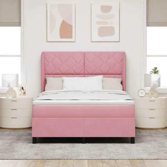 vidaXL Boxspring seng med hovedgærde, Lyserød Fløjl, 140 x 190 cm
