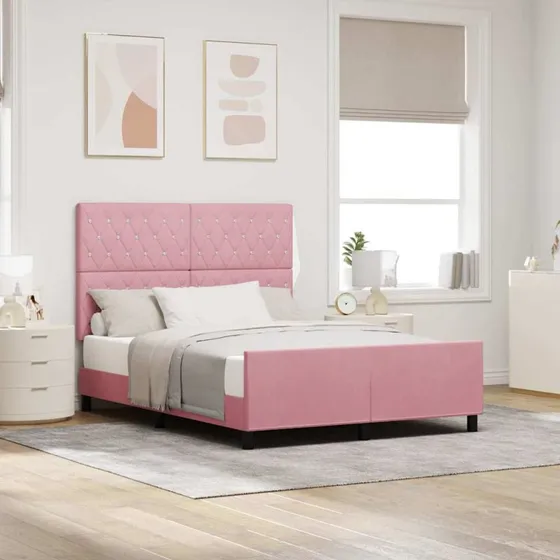 vidaXL Box spring seng med hovedgærde Lyserød Fløjl 160 x 200 cm