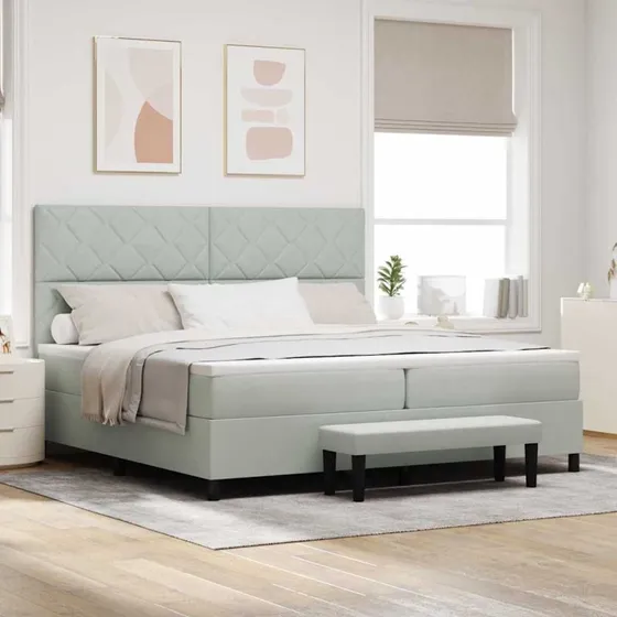 vidaXL Box spring seng med hovedgærde 200 x 200 cm Lysegrå Fløjl