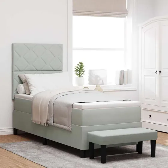 vidaXL Box spring seng med hovedgærde, Lysegrå Fløjl, 200 x 80 cm