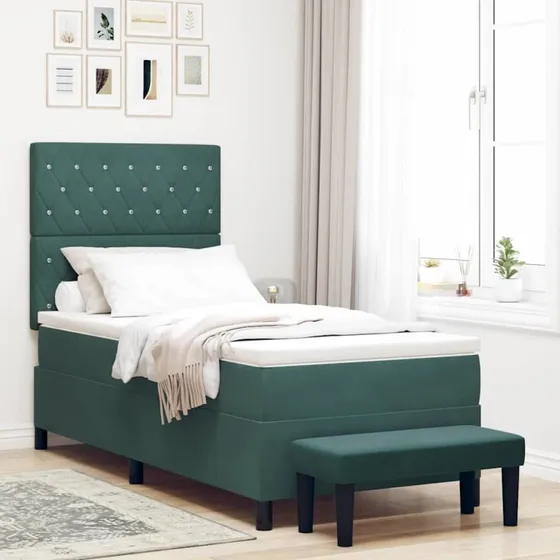 vidaXL Box spring seng med hovedgærde, Mørkegrøn Fløjl, 200 x 90 cm