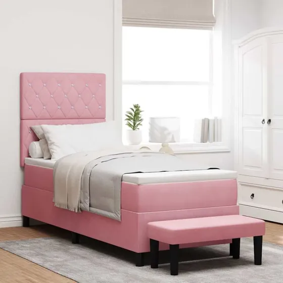 vidaXL Box spring seng med hovedgærde, lyserød fløjl, 200 x 80 cm