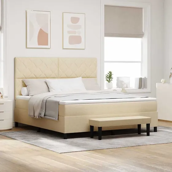 vidaXL Box spring seng med hovedgærde, Creme, 180 x 200 cm