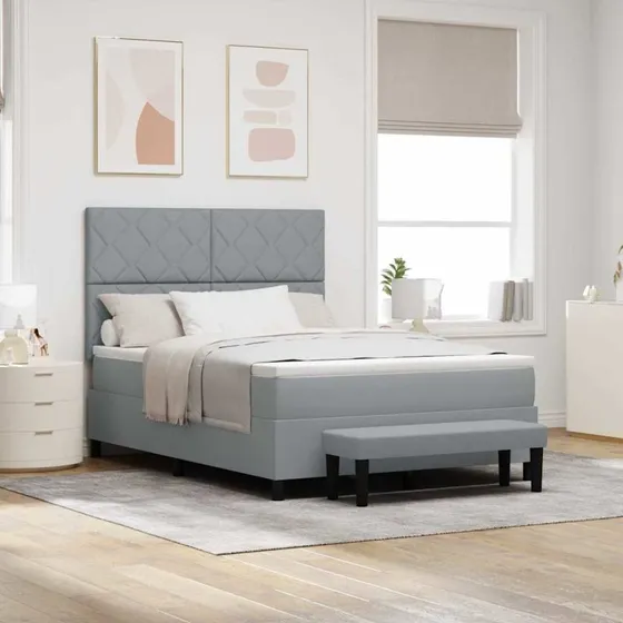 vidaXL Boxspring seng med pude Lysegrå 140 x 190 cm