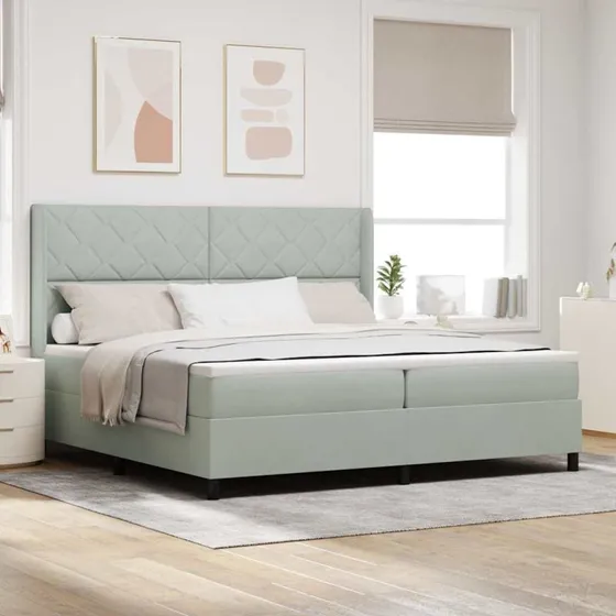 vidaXL Box spring seng med LED-lys, lysegrå fløjl, 200 x 200 cm