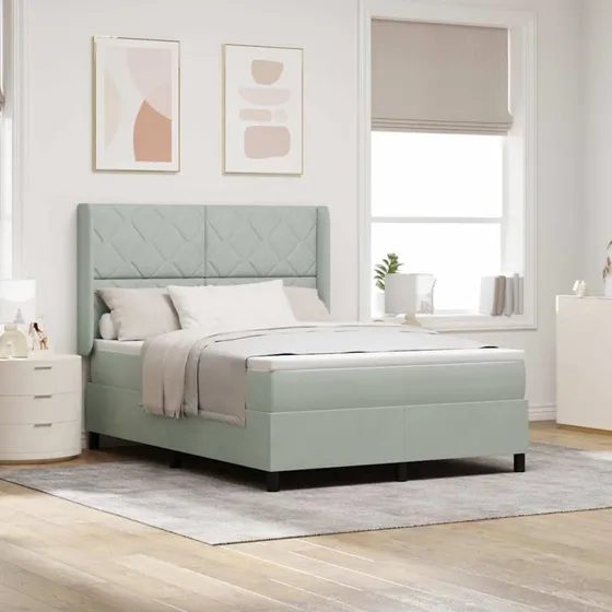 vidaXL Box spring seng med LED-lys, lysegrå fløjl, 160 x 200 cm