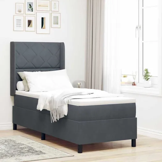 vidaXL Box spring seng med LED-lys, mørkegrå fløjl, 80 x 200 cm