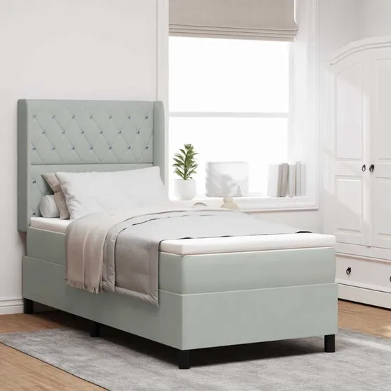vidaXL Box spring seng med LED og madras, lysegrå fløjl, 90x200 cm