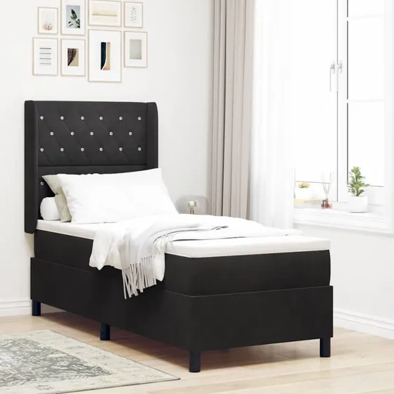 vidaXL Boxspring seng med LED og madras, sort fløjl, 80x200 cm