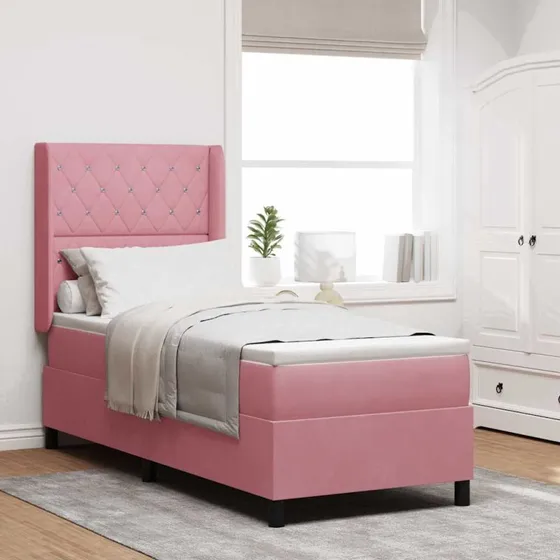 vidaXL Box spring seng med LED og madras, lyserød fløjl, 80x200 cm