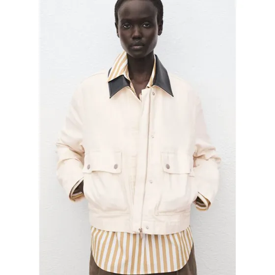 Denim parka med kontrastkrave