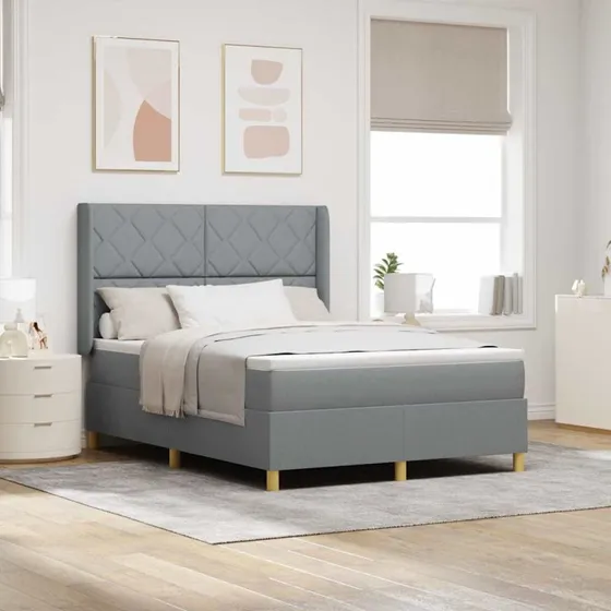 vidaXL Boxspring seng med LED-lys, lysegrå, 140 x 200 cm