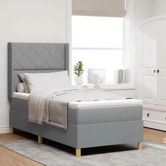 vidaXL Boxspring seng med LED-lys, lysegrå, 90 x 200 cm