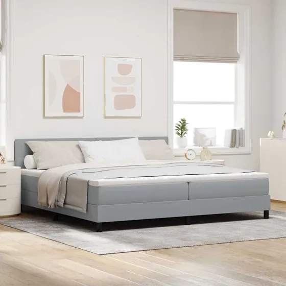 vidaXL Boxspring seng med LED-lys, lysegrå, 200 x 200 cm