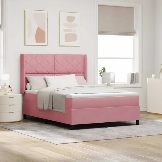 vidaXL Box spring seng med hovedgærde, lyserød fløjl, 140 x 190 cm