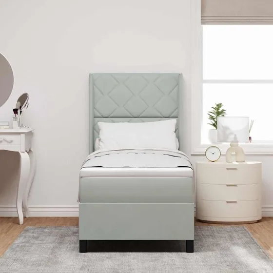 vidaXL Box spring seng med hovedgærde, 80x200 cm, lysegrå fløjl