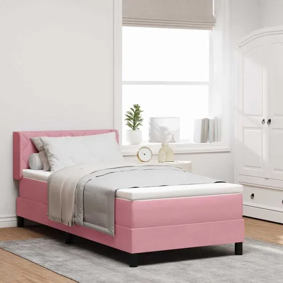 vidaXL Box spring seng med hovedgærde, Lyserød Fløjl, 200 x 90 cm