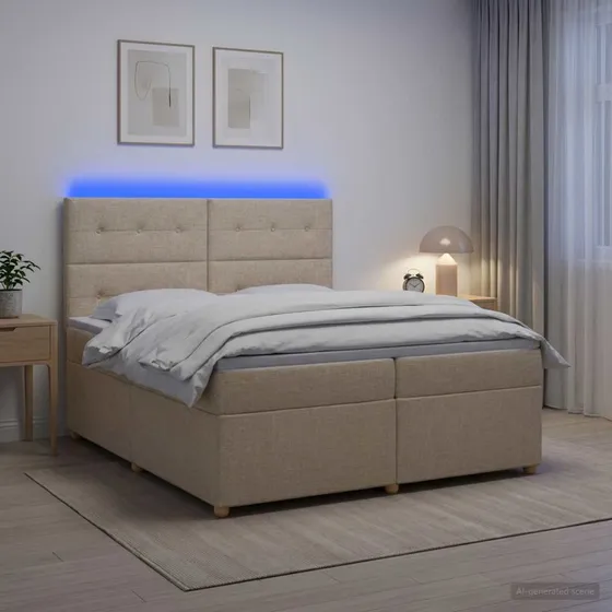 vidaXL Boxmadras med topmadras og LED, Cremefarvet 200x200 cm