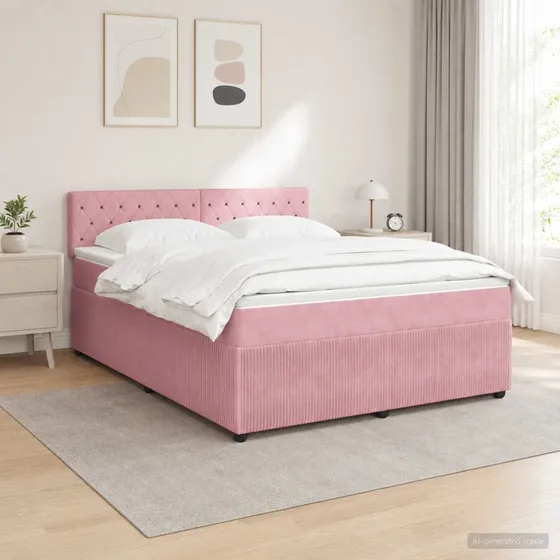 vidaXL Boxmadras med topmadras Lyserød Fløjl 180 x 200 cm