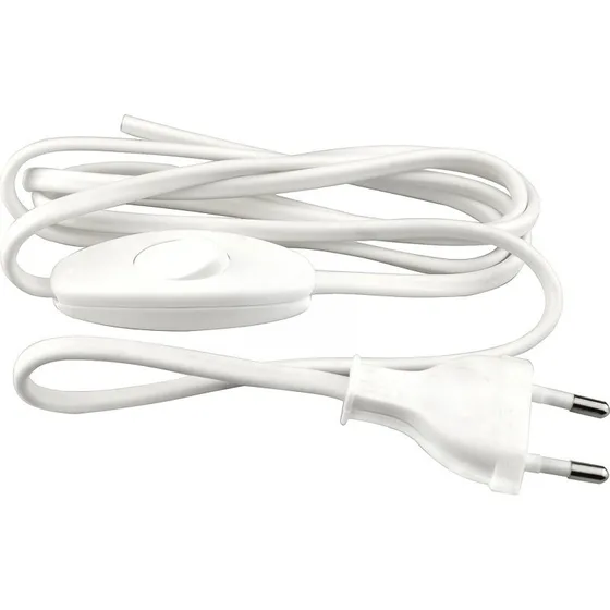 TBI ledning med stik og afbryder, 2 meter, hvid