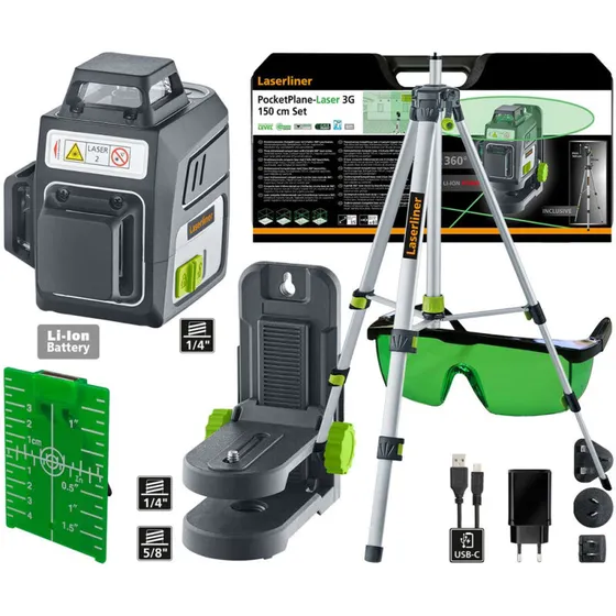 LASERLINER PocketPlane-Laser 3G Set 3x360° Grøn 150 cm