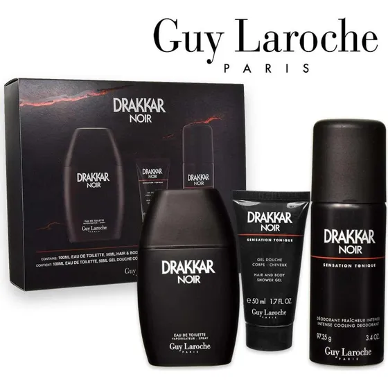 Guy Laroche Drakkar Noir Gavesæt - 100ml EDT, 150ml Deo & 50ml Gel