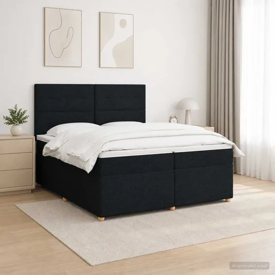vidaXL Boxmadras med topmadras og hovedgærde, Sort, 200 x 200 cm