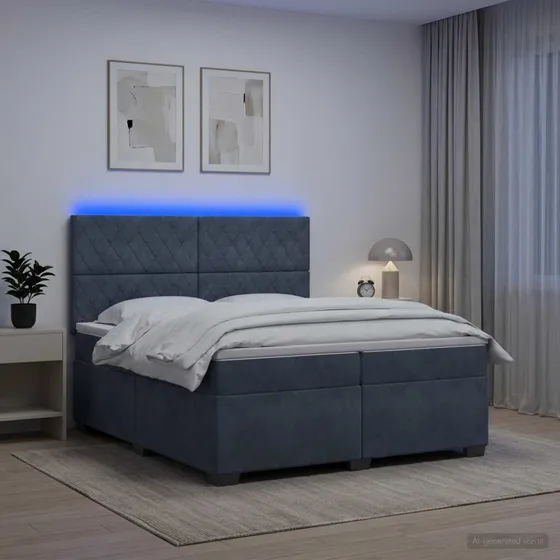 vidaXL Boxmadras med topmadras 200x200 cm Mørkegrå Fløjl