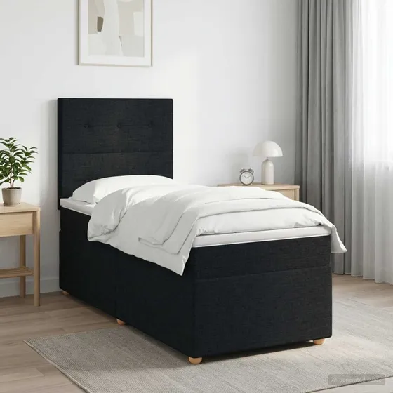 vidaXL Boxmadras med topmadras og hovedgærde, Sort, 100x200 cm