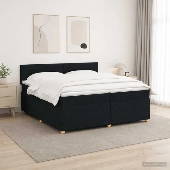 vidaXL Boxmadras 200x200 cm med topmadras og hovedgærde, Sort