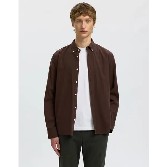 Slmcole-Jay Reg Melange Langærmet Skjorte med Buttondown-krave