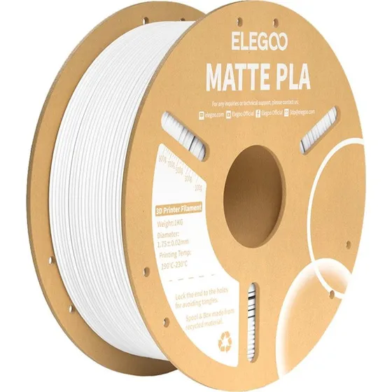 Elegoo PLA Matte Filament - Hvid, 1,75mm, 1kg
