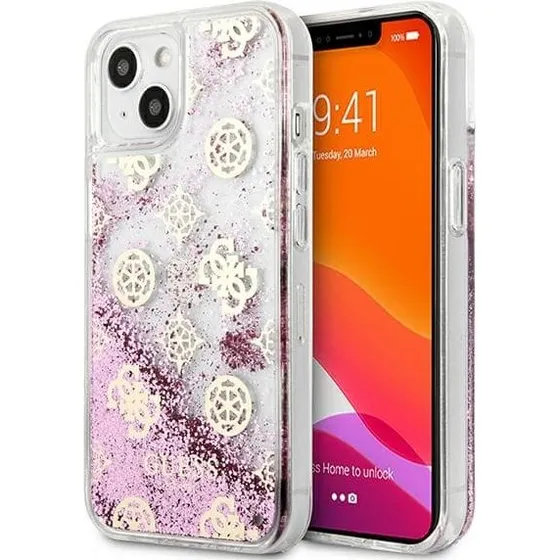 Guess iPhone 13 mini Liquid Glitter Cover - Pink Peony