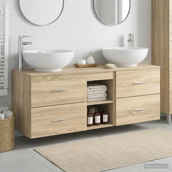 vidaXL Badeværelsesmøbel sæt 3 stk. Sonoma-eg 129 x 44,5 x 80 cm